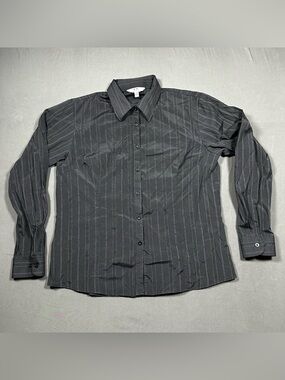 Biz Collection Mens Black White Stripe Button Down Shirt LG (tag) fits Large